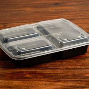 1100 ML Black Two Compartment Rectangle Container with Clear Lid - 6"x9" (150 / case)
