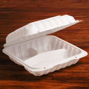 Three Compartment Clamshell White To-Go Container