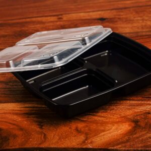 Black Three Compartment Rectangle Container with Clear Lid 1 (150 / case)
